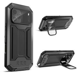 Dteck - Rugged Case for Apple iPhone 17 Pro Flip Camera Kickstand Built-in Screen Protector Military Grade Protection Cover - Black