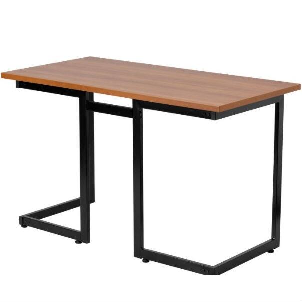 Angle. SlickBlue - Metal Frame Work Desk with Wood Top, Modern Design - Cherry.