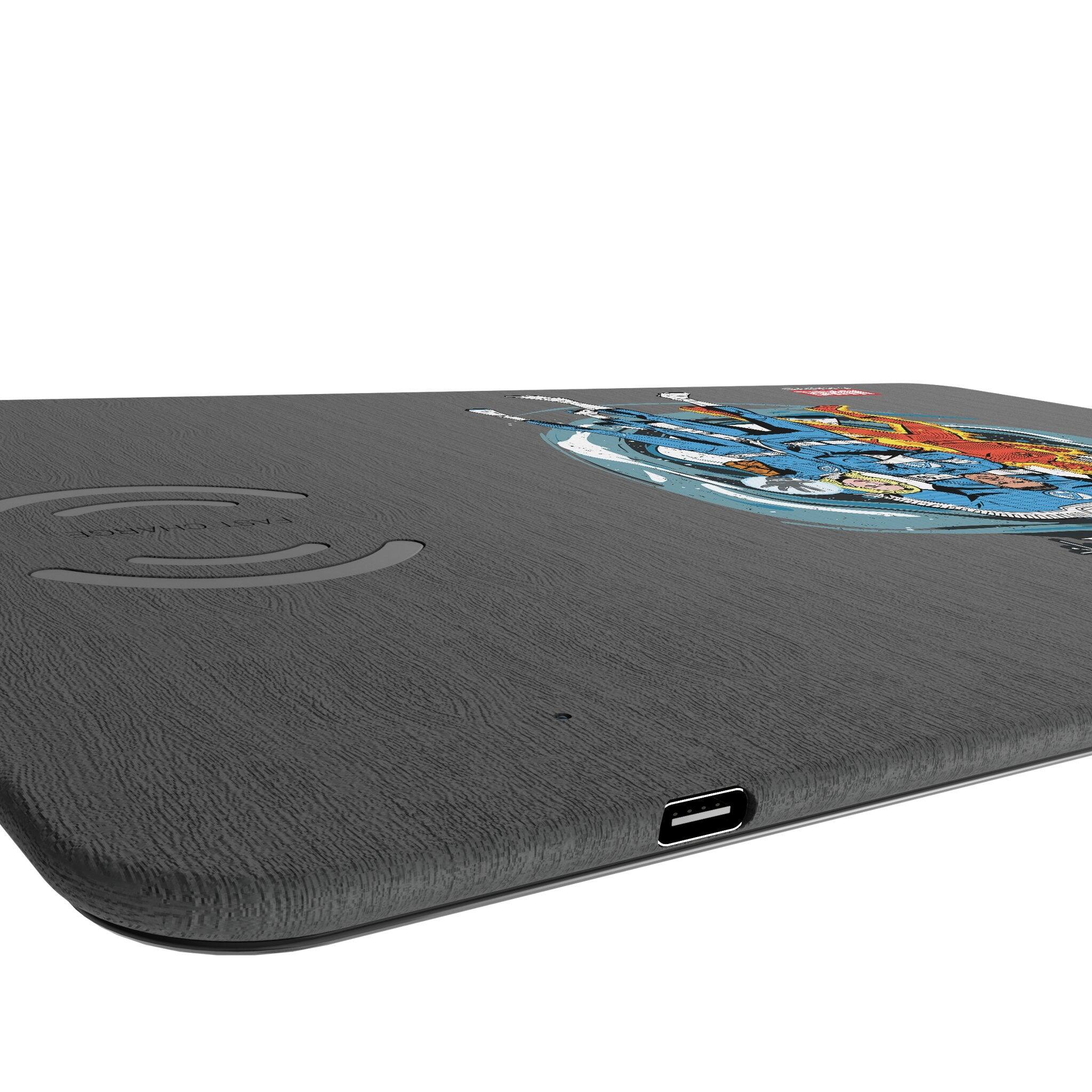 Left. Keyscaper - Marvel Badge 15-Watt Wireless Charger and Mouse Pad - Fantastic Four 3.