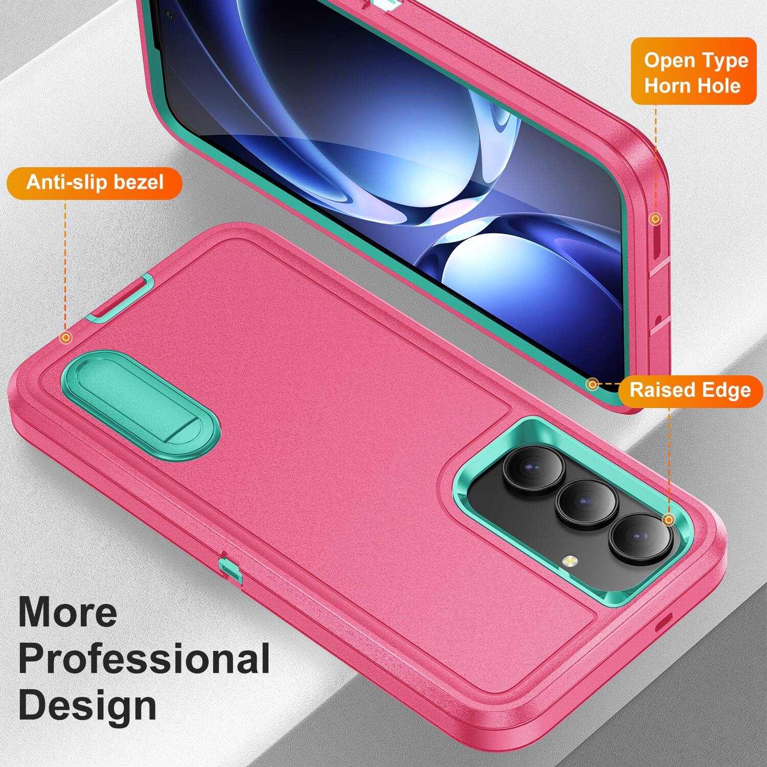 Anti-slip bezel  
Open Type Horn Hole  
Raised Edge  
More Professional Design