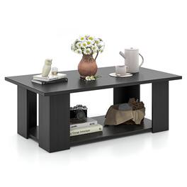 Ecooso - Large 41 Inch 2-Tier Wooden Coffee Table with Storage Shelf, Modern Living Room Center Table - Black