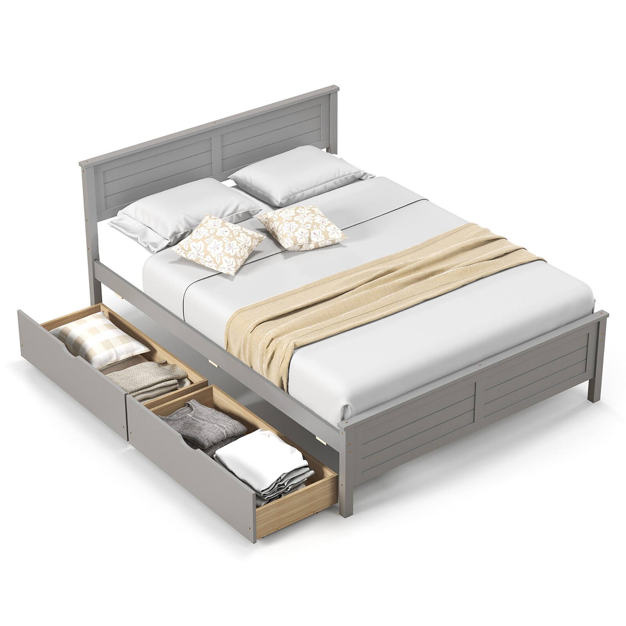 Alt View 1. Gymax - Gymax Full Size Wooden Bed Frame w/ 2 Storage Drawers & Under-bed Storage Gray - Gray.
