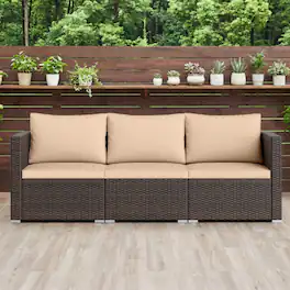 Mondawe - 26.5x26.5x24.5 IN Freestanding Patio Sectional Sofa Set with Cushions 3-Piece - Mix Brown+Beige