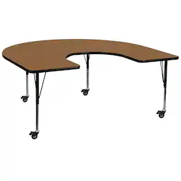 Flash Furniture - Wren Mobile 60''W x 66''L Horseshoe Oak Thermal Laminate Activity Table - Height Adjustable Short Legs - Brown