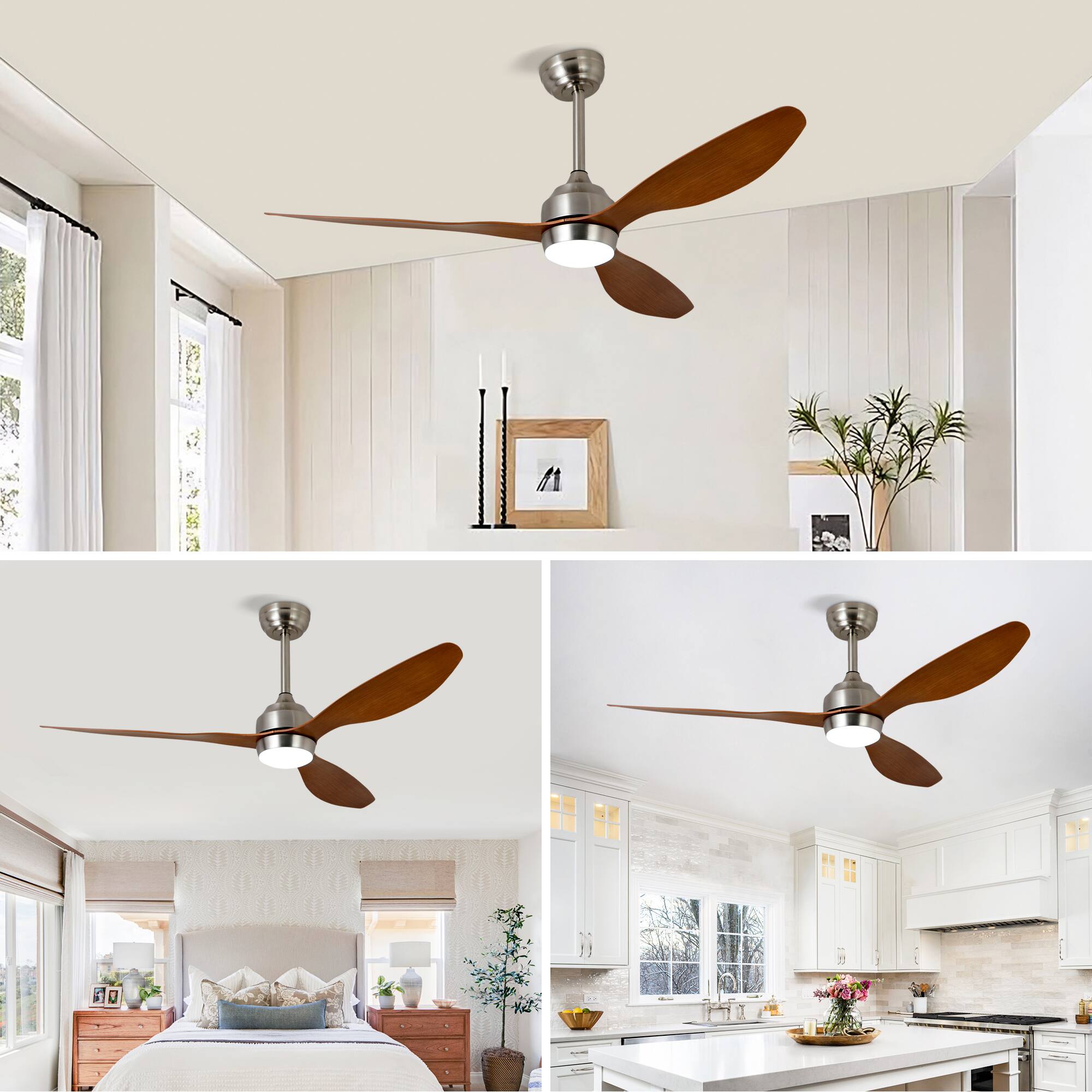 Back. Akoasm - 52" Ceiling Fan with Lights & Remote, Quiet DC Motor, 6 Speeds, Reversible for Living Room & Bedroom-Nickel.