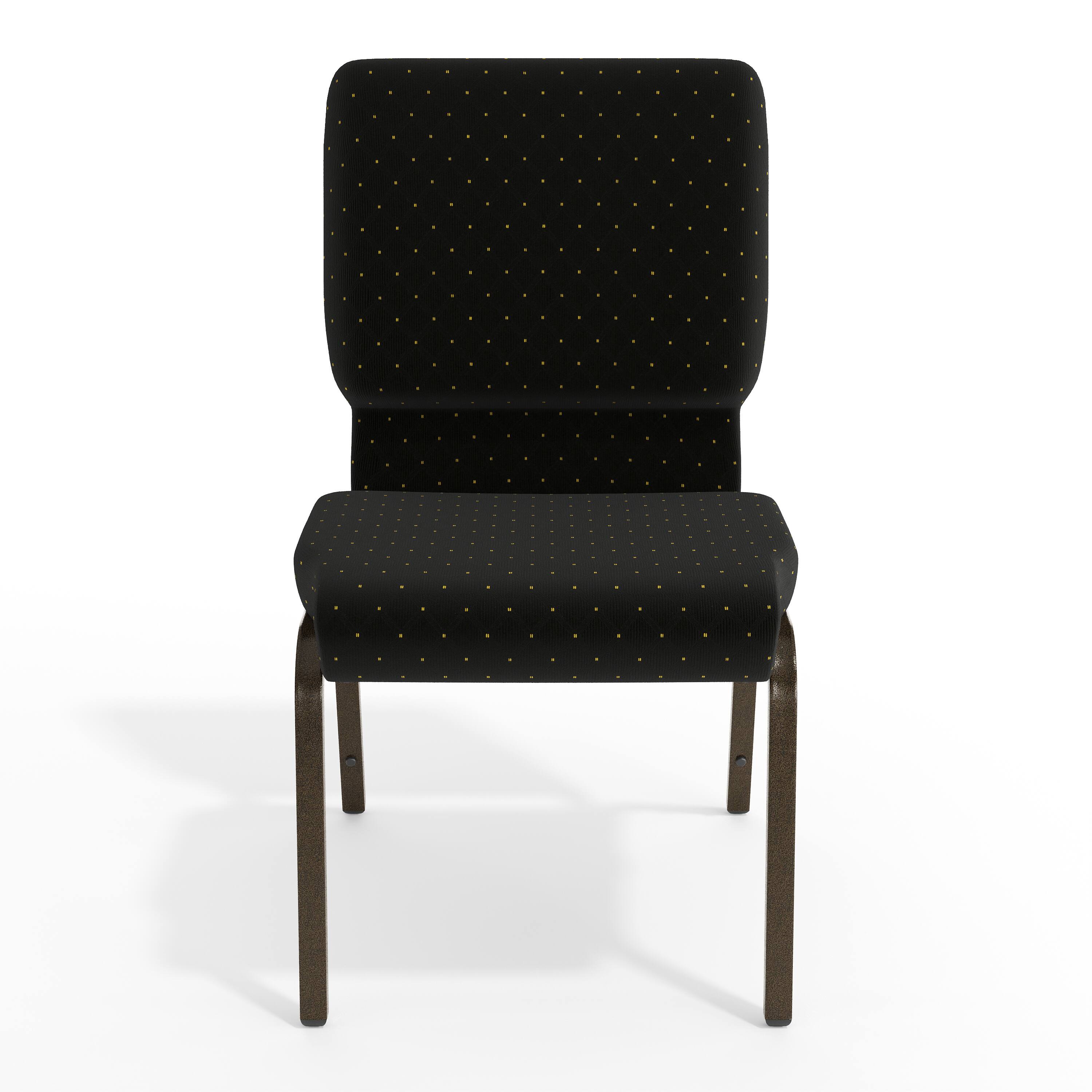 Angle. Flash Furniture - HERCULES Series 18.5''W Stacking Church Chair in Black Dot Patterned Fabric - Gold Vein Frame - Black.