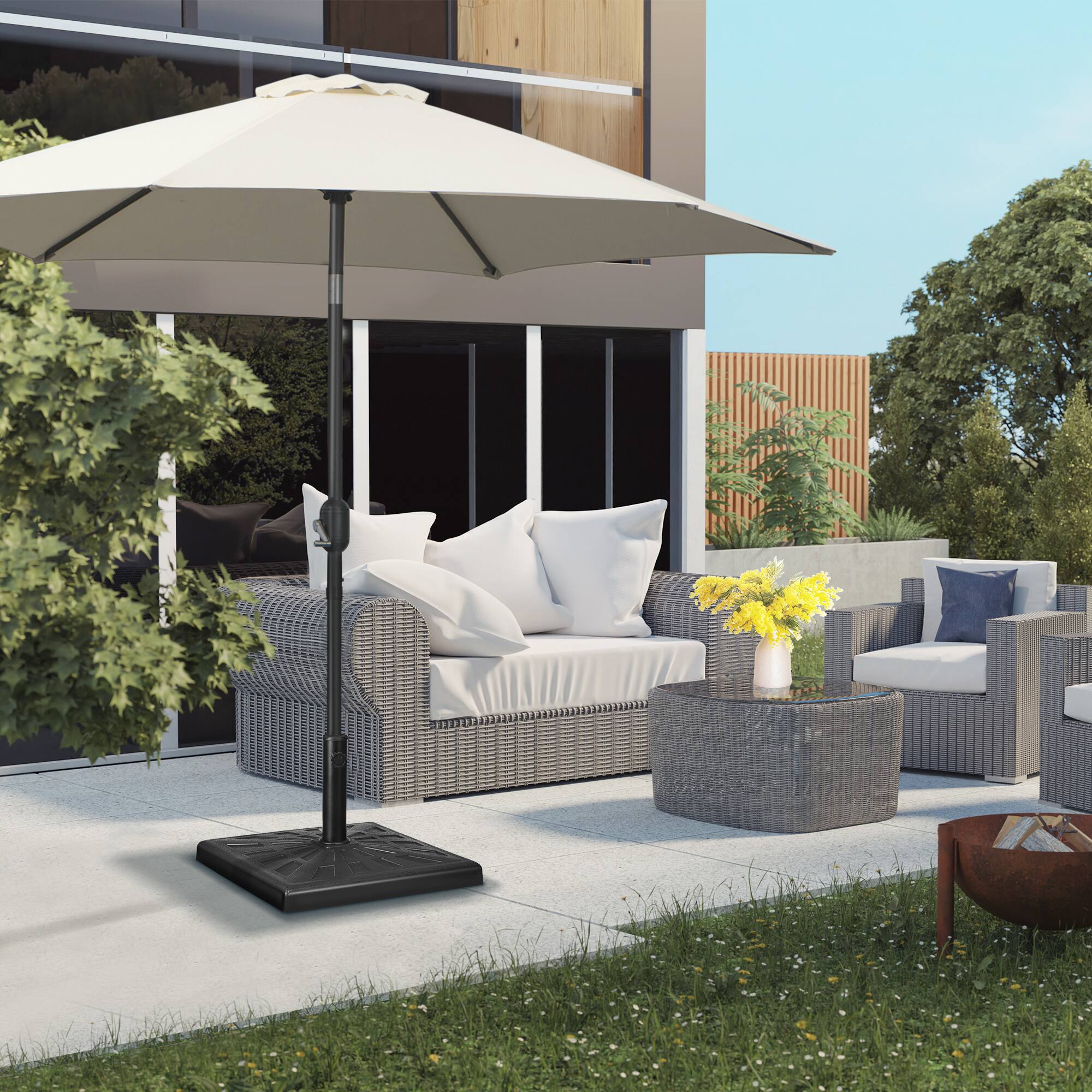 Alt View 5. Outsunny - 42lbs Resin Patio Umbrella Base, 20" Square Outdoor Umbrella Stand Holder for Parasol Poles 1.26", 1.5" - Black.