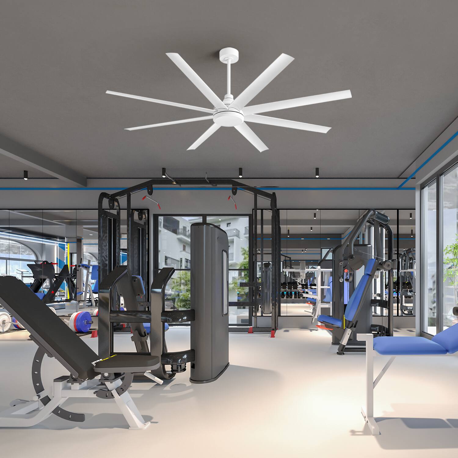 Alt View 10. Breezary - 72" Large Indoor Ceiling Fan with Remote, 8 ABS Blades, 6-Speed DC Motor, Timer, 7''/12''Downrods, Light/No Light Option - Matte White (Without Light).