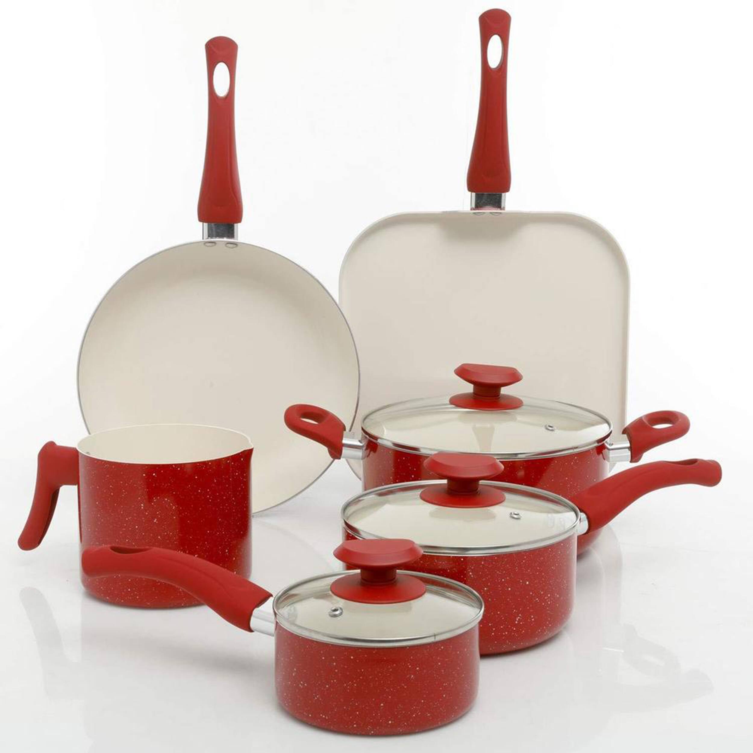 Alt View 2. Oster - Oster Cocina San Jacinto Aluminum Cookware Set in Red Speckled Finish, Set of 9 - Red Speckle.