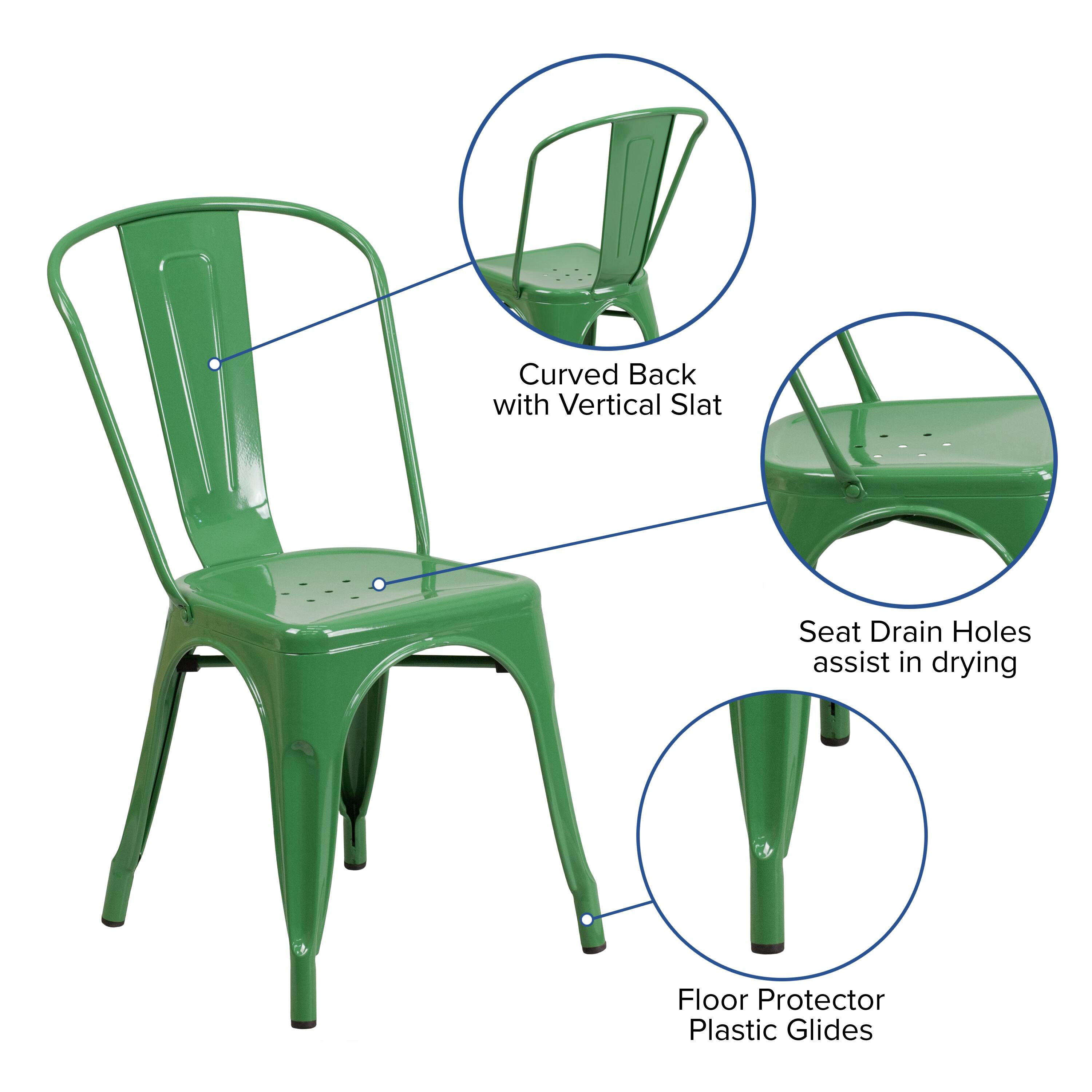 Curved Back with Vertical Slat  
Seat Drain Holes assist in drying  
Floor Protector Plastic Glides