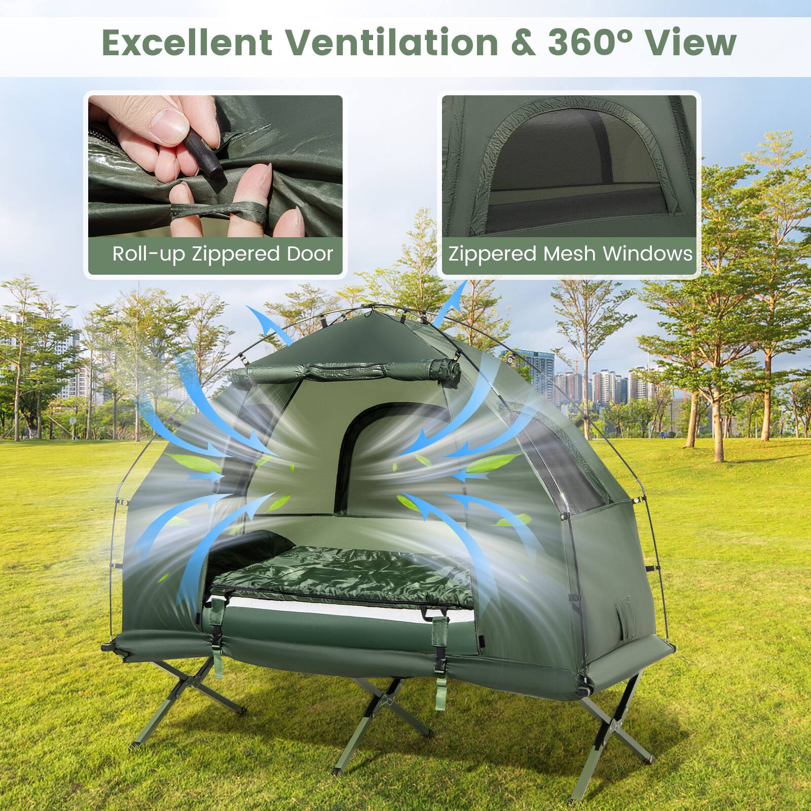 Costway Person Waterproof Camping Tent Cot with Air Mattress