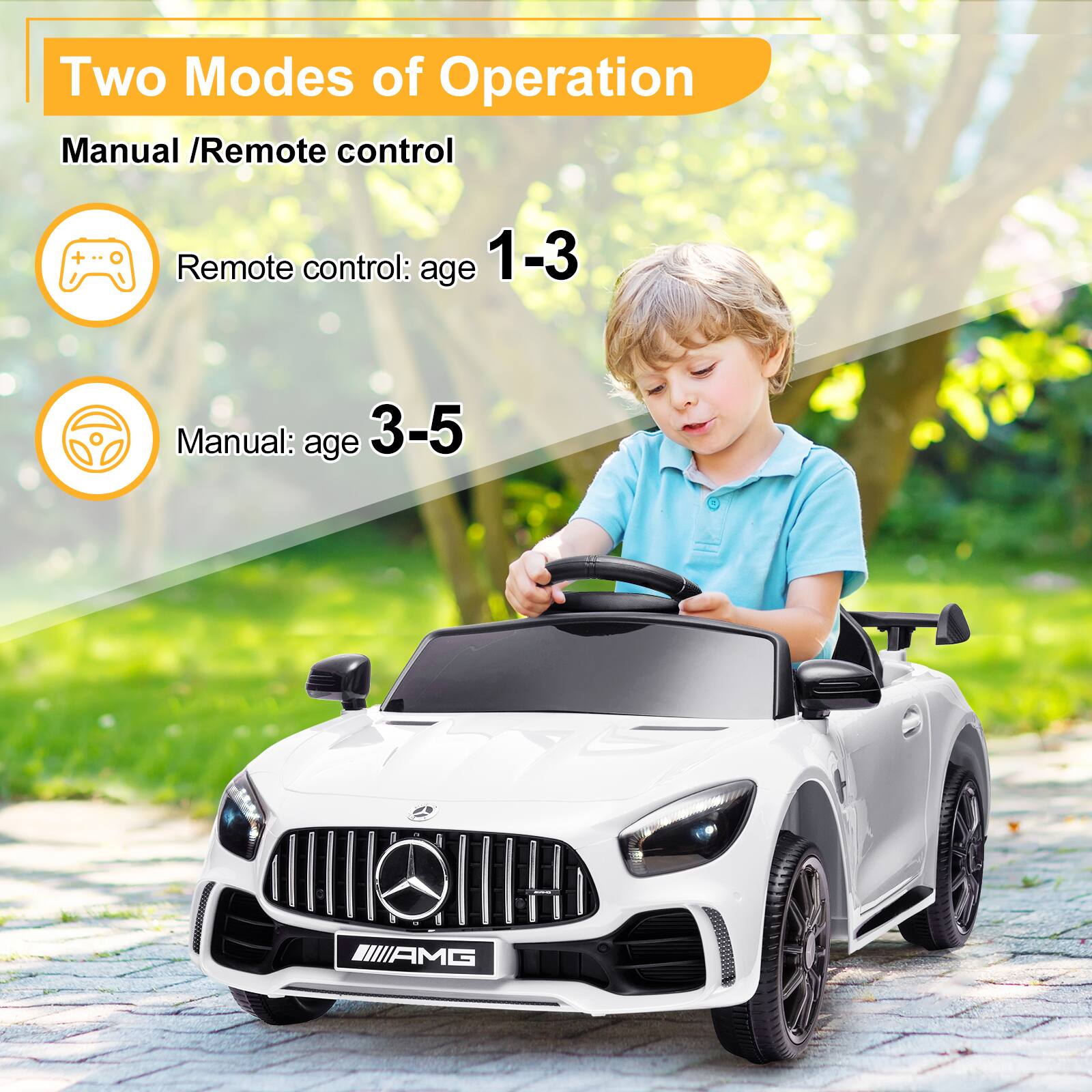 Two Modes of Operation  
Manual / Remote control  

Remote control: age 1-3  
Manual: age 3-5  

AMG
