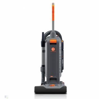 Left. Hoover - CH54115 HushTone 15+ Upright Vacuum – Bagged, HEPA, Gray/Orange, IntelliBelt™, Quiet 69 dB, 40′ Cord - Gray.