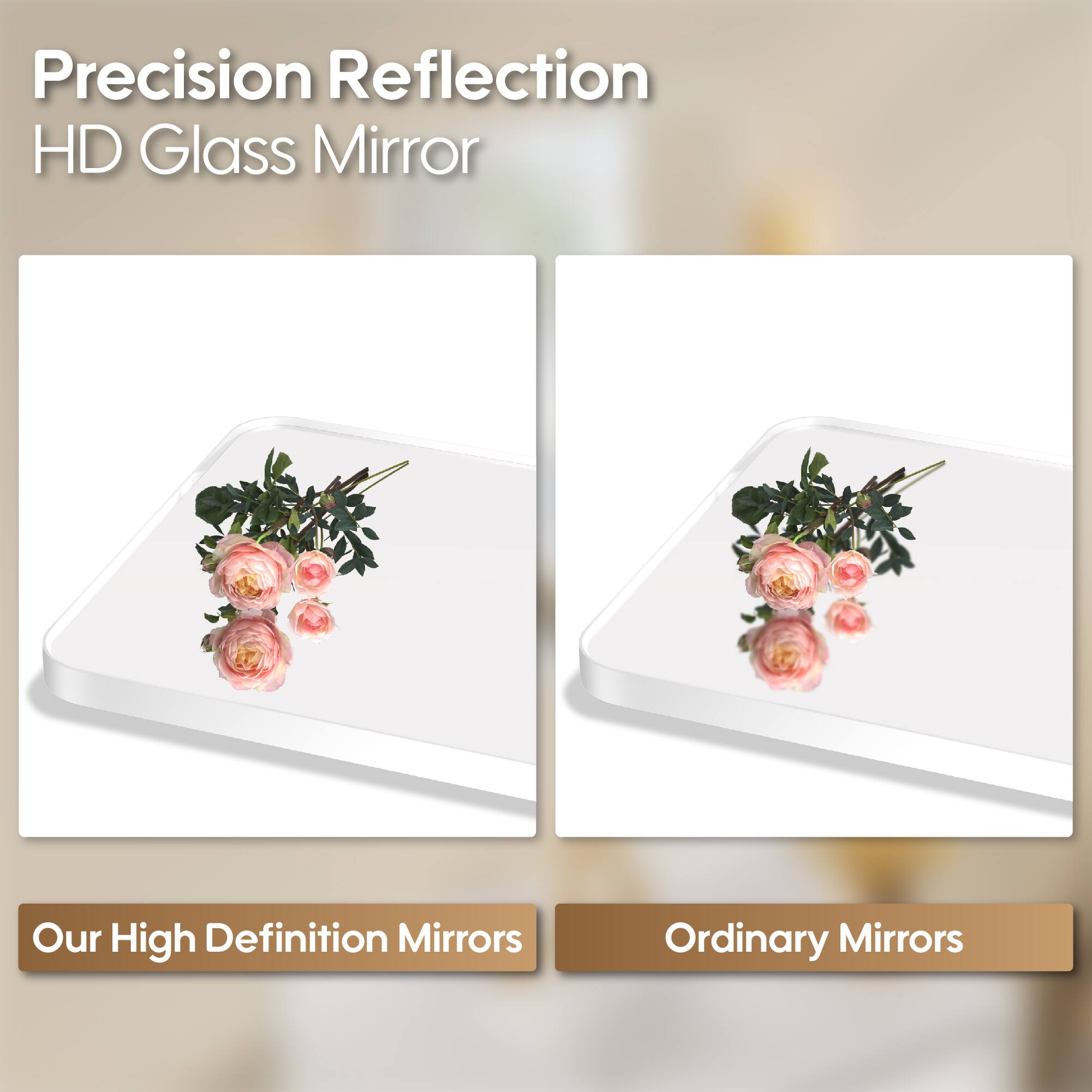 Precision Reflection HD Glass Mirror  
Our High Definition Mirrors  
Ordinary Mirrors