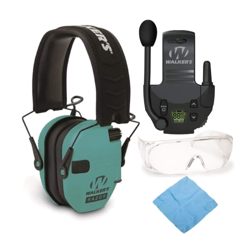 Walkers - Razor Slim Electronic Shooting Muff w/ Walkie Talkie, Glasses and Cloth - Teal