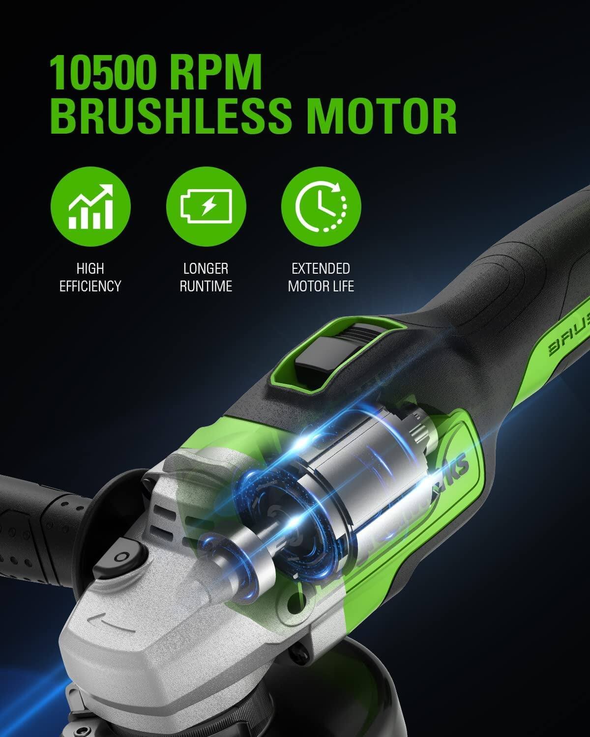 10500 RPM BRUSHLESS MOTOR

- HIGH EFFICIENCY
- LONGER RUNTIME
- EXTENDED MOTOR LIFE
