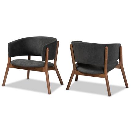 Front. Baxton Studio - Baron Mid-Century Modern Fabric Upholstered and Walnut Finished Wood 2-Piece Living Room Accent Chair Set - Dark Grey/Walnut Brown.
