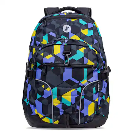 Front. J World - J World Boys and Girls Atom 18.5" Multi-Compartment Laptop Backpack for School and Travel, Cubes - CUBES.
