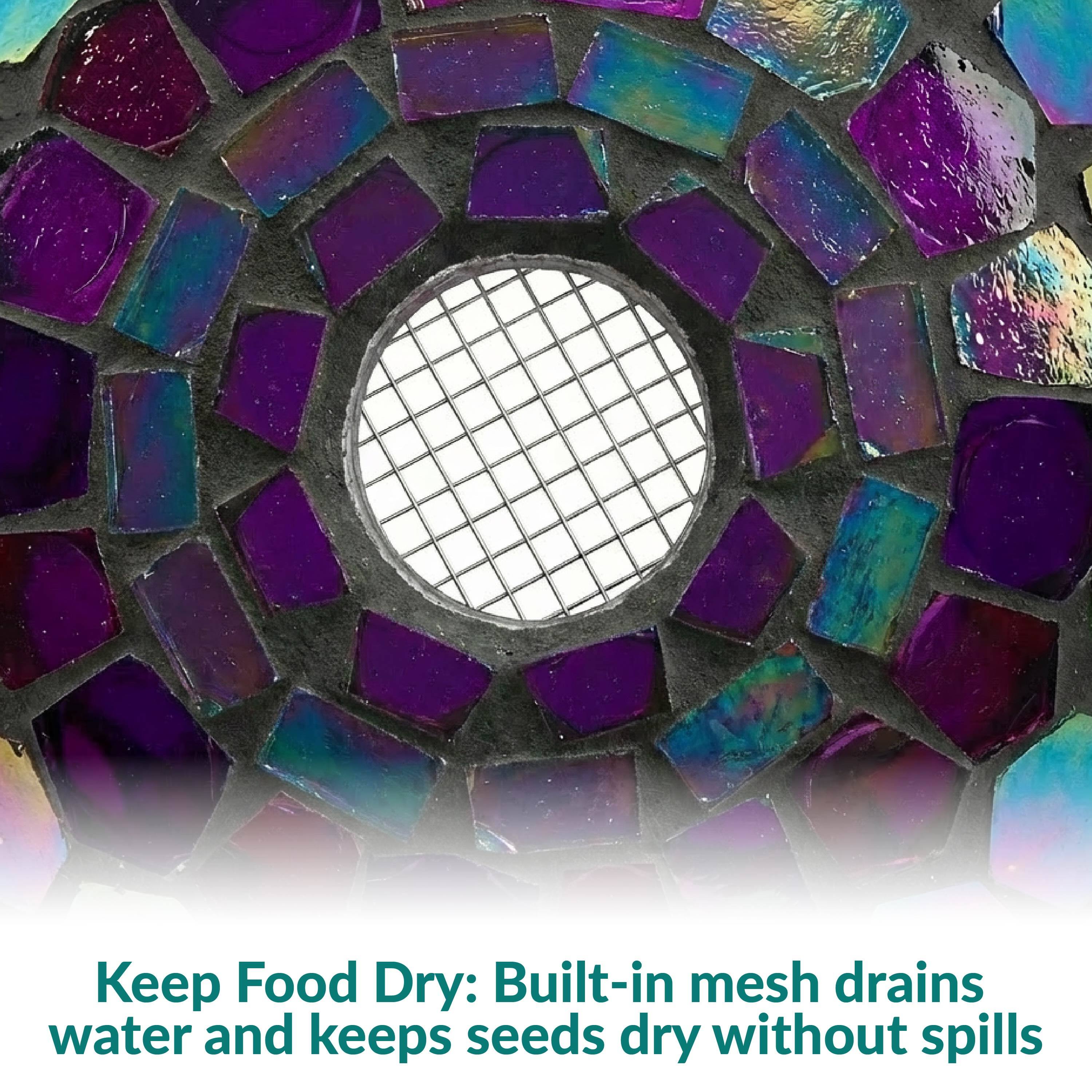 Keep Food Dry: Built-in mesh drains water and keeps seeds dry without spills