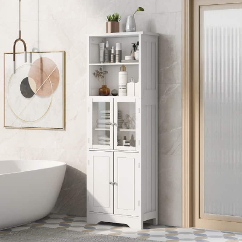Auledio - Tall Storage Cabinet with Shelves and Doors for Bathroom, Kitchen and Living Room, MDF Board - White
