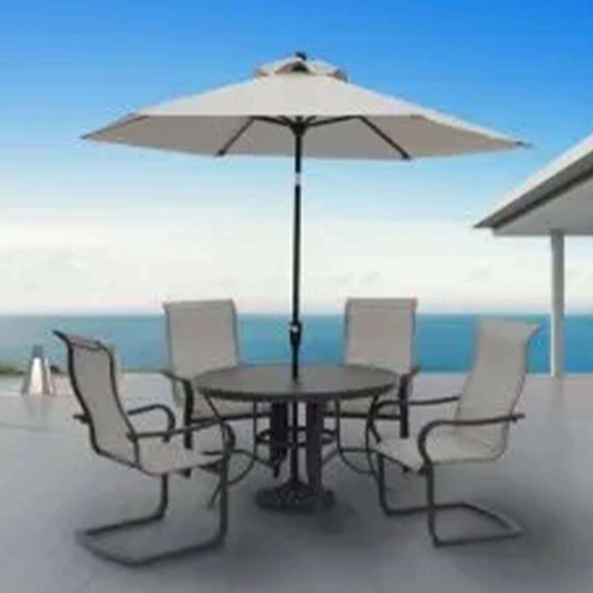 Alt View 3. Four Seasons Courtyard - Four Seasons Courtyard Palermo Slat Top Dining Table with Umbrella Hole, Gray - Gray.