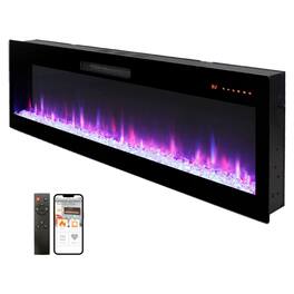 Tiramisubest - Smart 60" WiFi-Enabled Electric Fireplace Heater, Recessed in-Wall and Wall-Mounted - Antique Black
