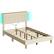 Left. Bestier - Full Size Upholstered Platform Bed with LED Lighting and Adjustable Storage Headboard for Bedroom - Beige.