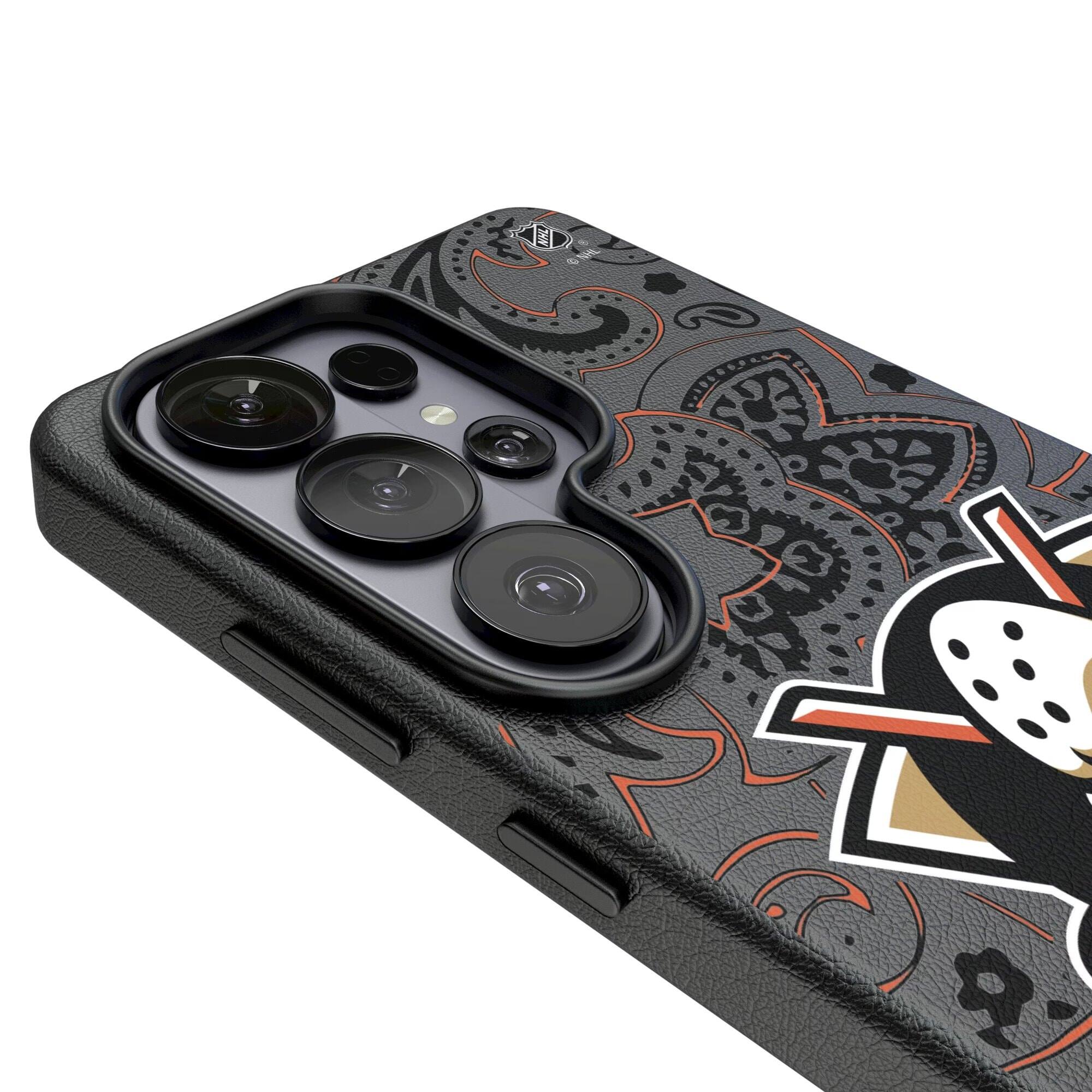 Alt View 2. Keyscaper - Anaheim Ducks Paisley Galaxy Magnetic Bump Case - S25 Ultra - Black.