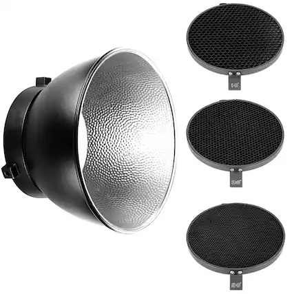 Front. Neewer - 7" Standard Reflector Diffuser for Bowens Mount, w/ 10°/30°/50° Honeycomb Grids.