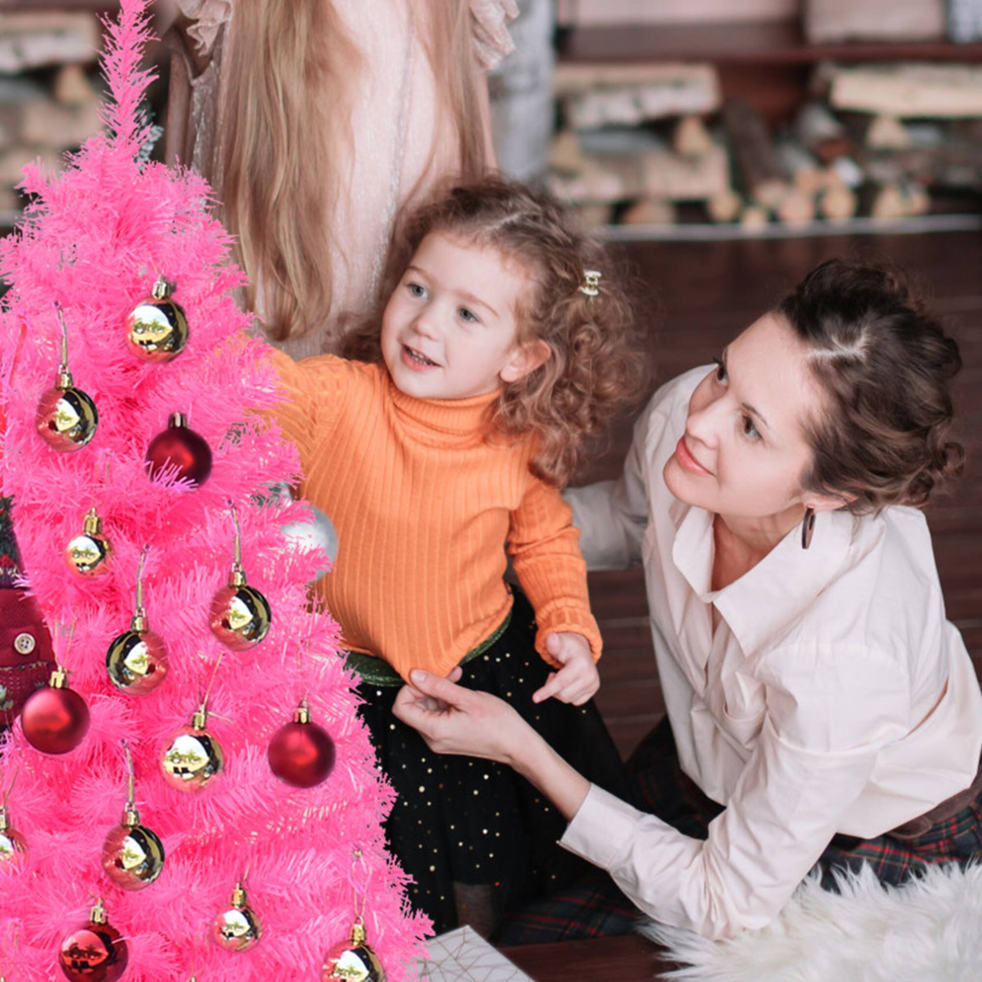 Alt View 3. Gymax - Gymax 3FT Pink Artificial Christmas Tree Mini Xmas Pine Tree Holiday Decoration - Pink.