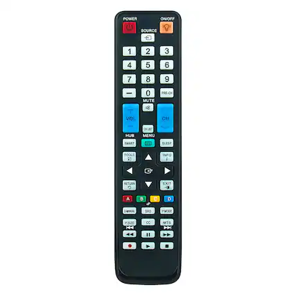 POWER ON/OFF SOURCE : 1 2 3 4 5 6 7 8 9 - + VOL 0 MUTE PRE-CH CH CHLIST HUB MENU SMART SLEEP TOOLS INFO RETURN EXIT A B C D E-MANUAL SRS P.MODE P.SIZE H CC MTS