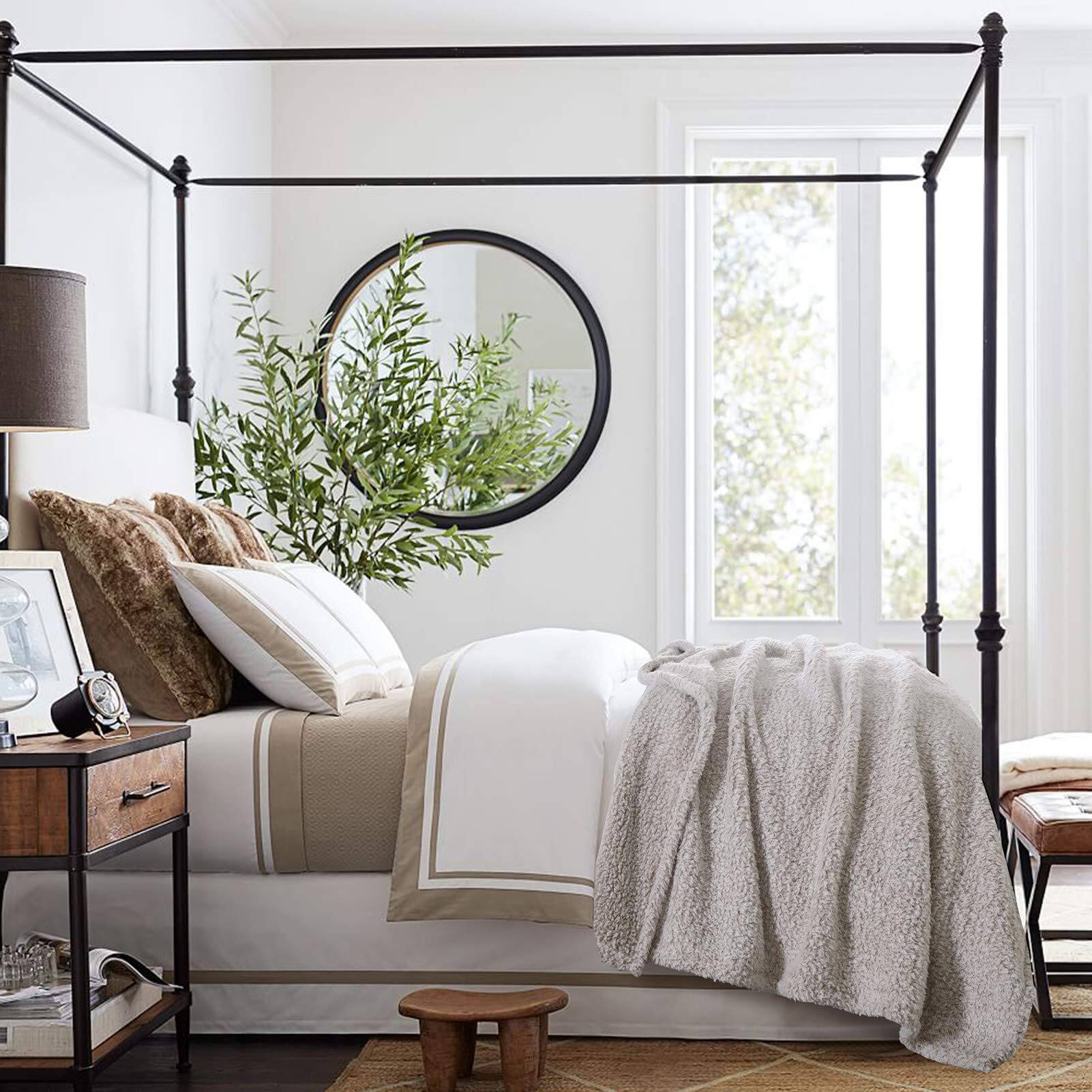 Alt View 5. Alchemy Casas - Ultra Soft Cozy Sherpa Throw Blanket 2 Tones Ombre Light Pattern Reversible Weight Warm Decorative Boho Style - Black With Tassel Throw-50'' x 60''.