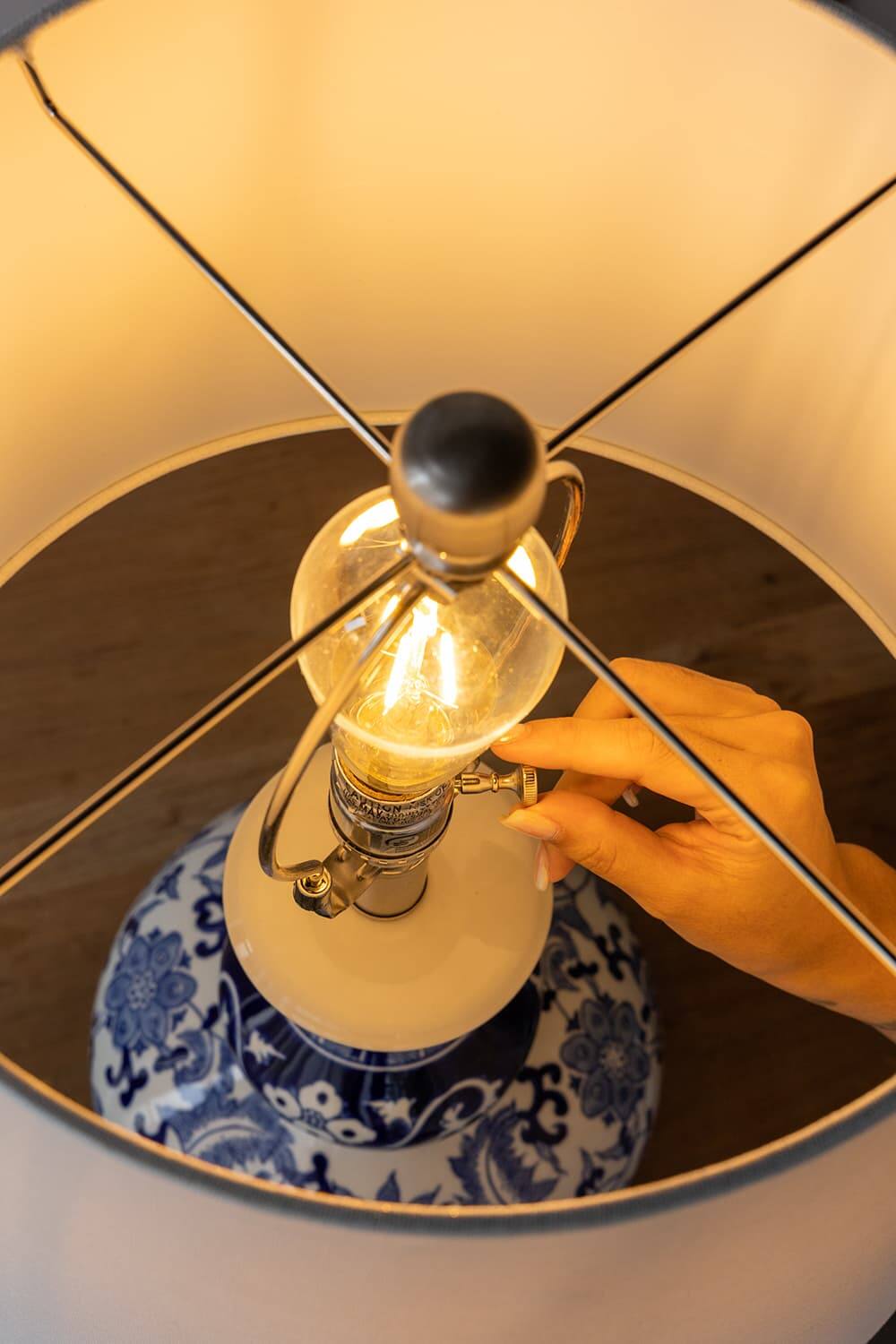 Alt View 1. Luckbyte - D14x27.6" Blue White Round Ceramic Vase Lamp.