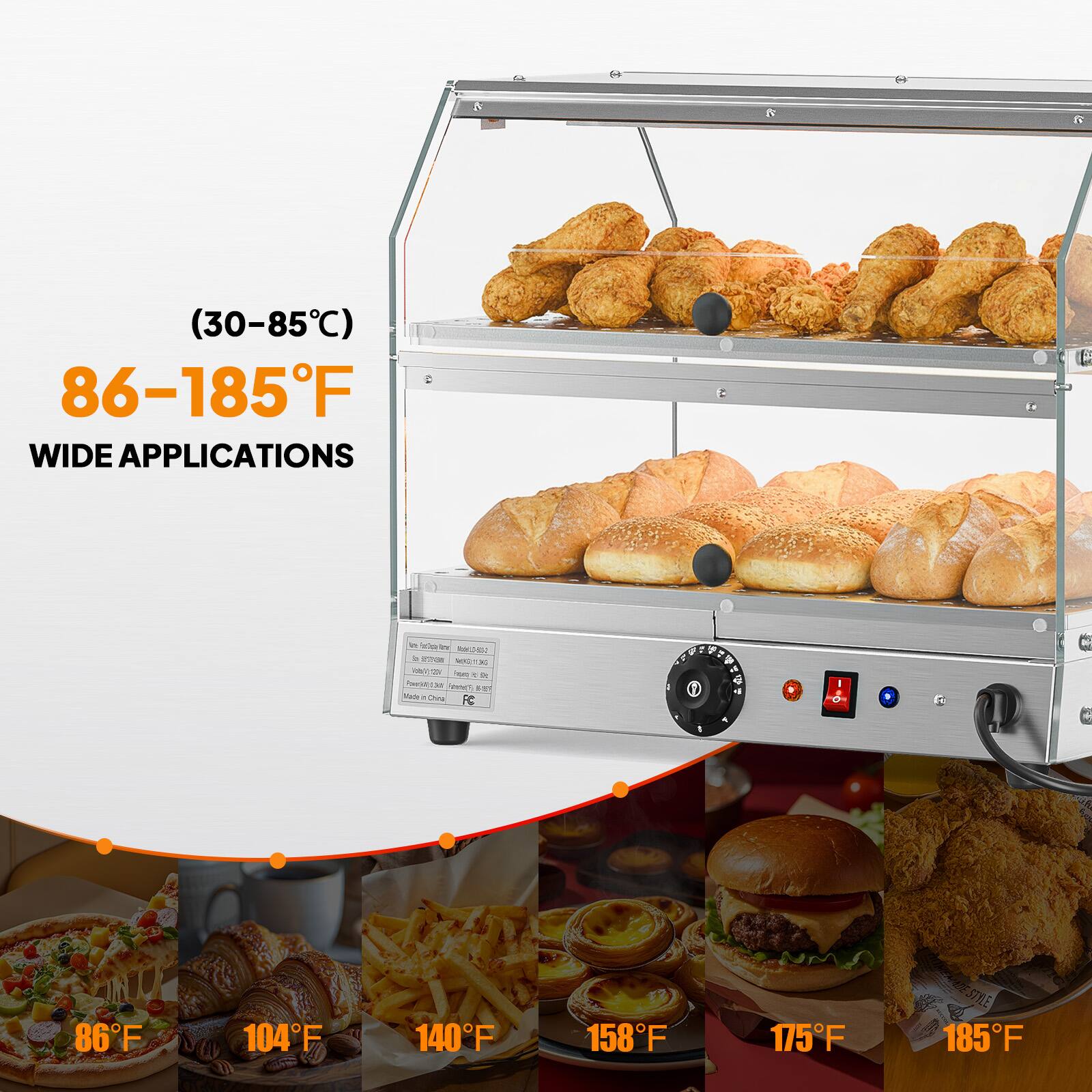 (30-85°C)  
86-185°F  
WIDE APPLICATIONS  

86°F  
104°F  
140°F  
158°F  
175°F  
185°F