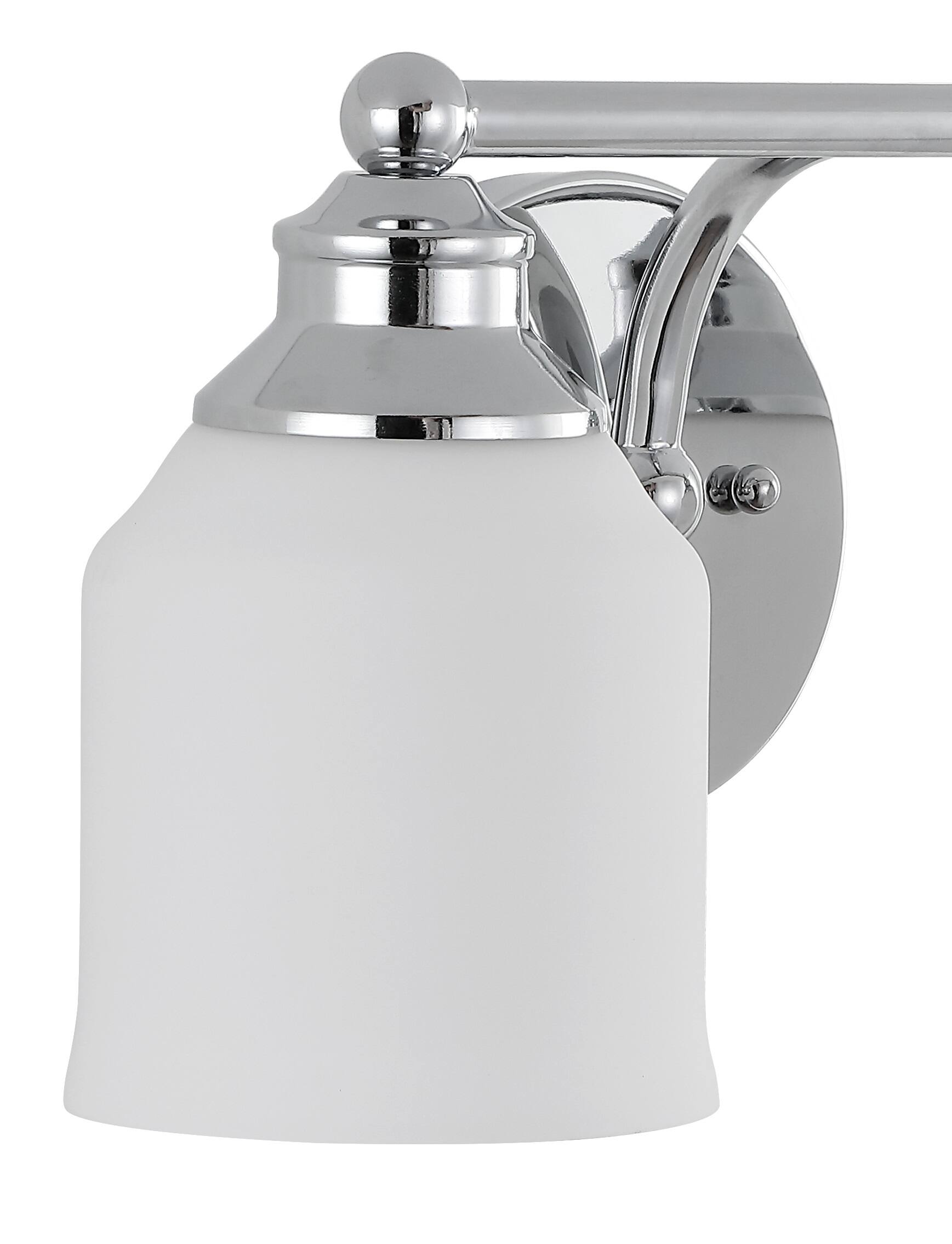 Alt View 4. Jonathan Y - Lydia 14" 2-Light Farmhouse Cottage Metal LED Vanity Light with Frosted Glass Shades, Chrome - Chrome.
