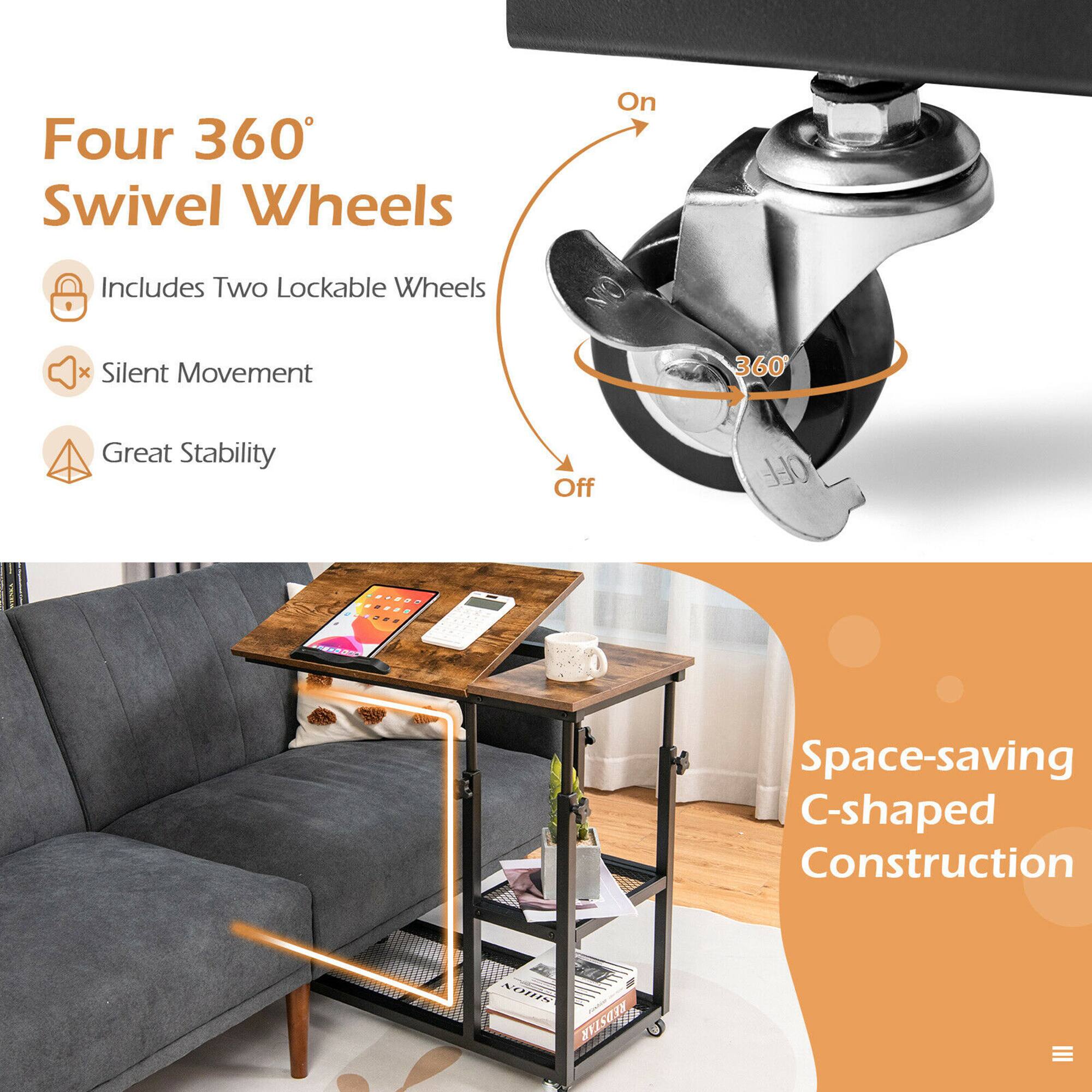 Four 360° Swivel Wheels  
- Includes Two Lockable Wheels  
- Silent Movement  
- Great Stability  

Space-saving C-shaped Construction