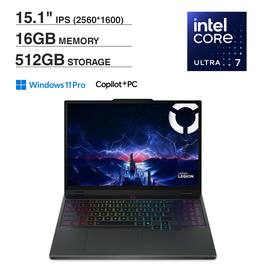 Lenovo - Legion 5i 83F00005US Laptop, Core Ultra 7 255HX, 16GB, 512GB SSD, 15.1" (2560x1600), RTX 5060, Win 11 Pro - Eclipse Black