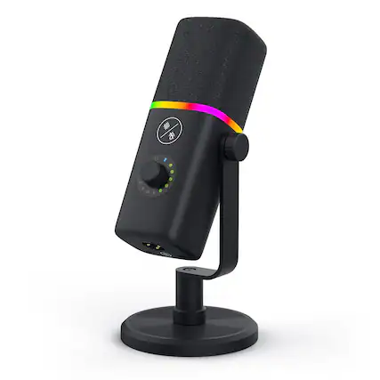 Front. Cluzine - Dynamic Microphone Cardioid RGB Noise Cancelling for Gaming Live Streaming PC Desktop - Black.