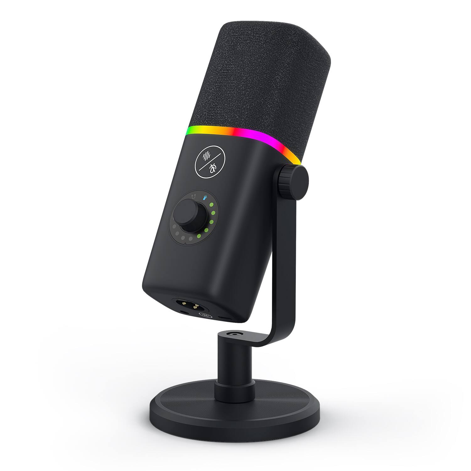 Front. Cluzine - Dynamic Microphone Cardioid RGB Noise Cancelling for Gaming Live Streaming PC Desktop - Black.