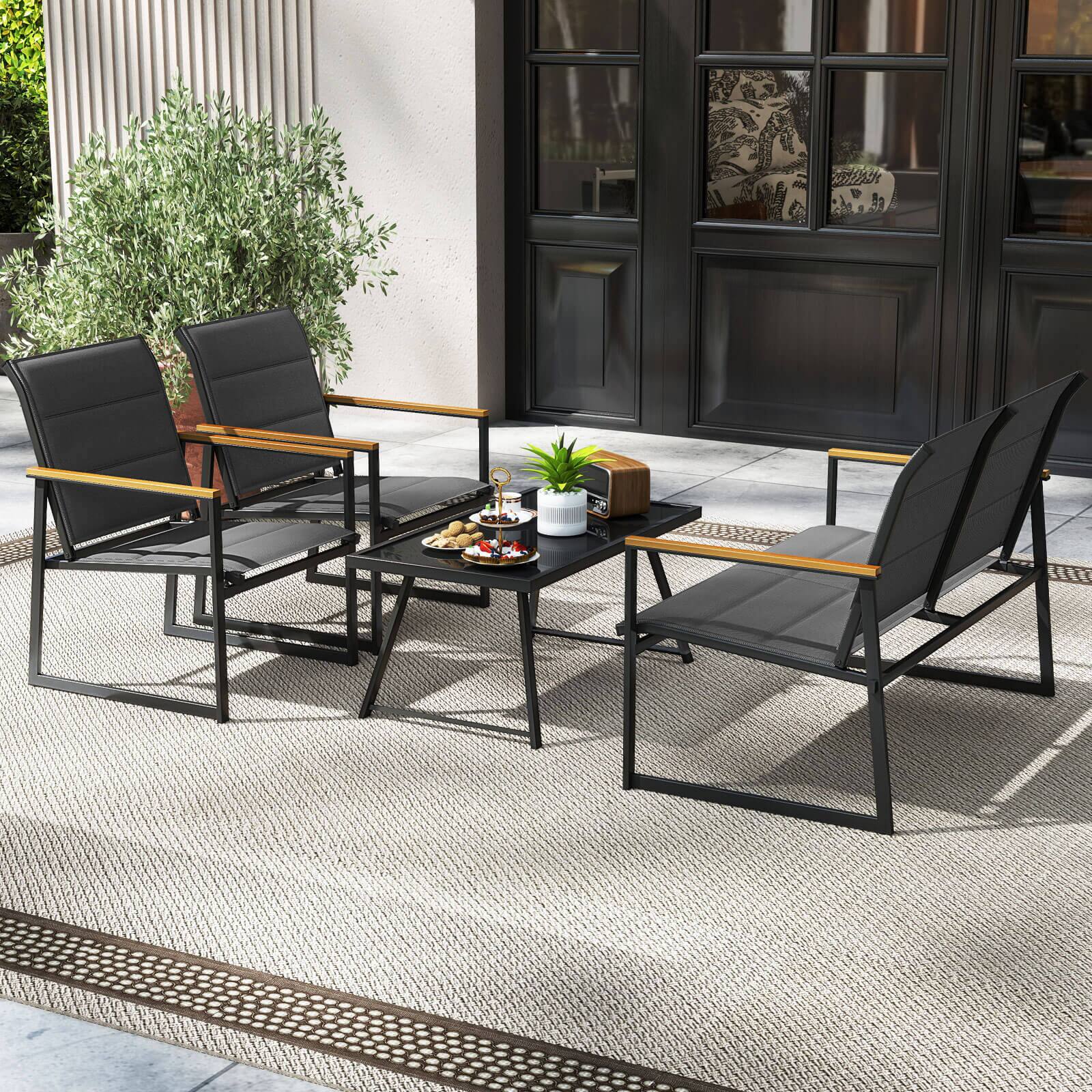 Alt View 4. Costway - Costway 8 PCS Patio Furniture Setwith Padded Fabric Seat & Wood-Plastic Armrests Table - Gray.