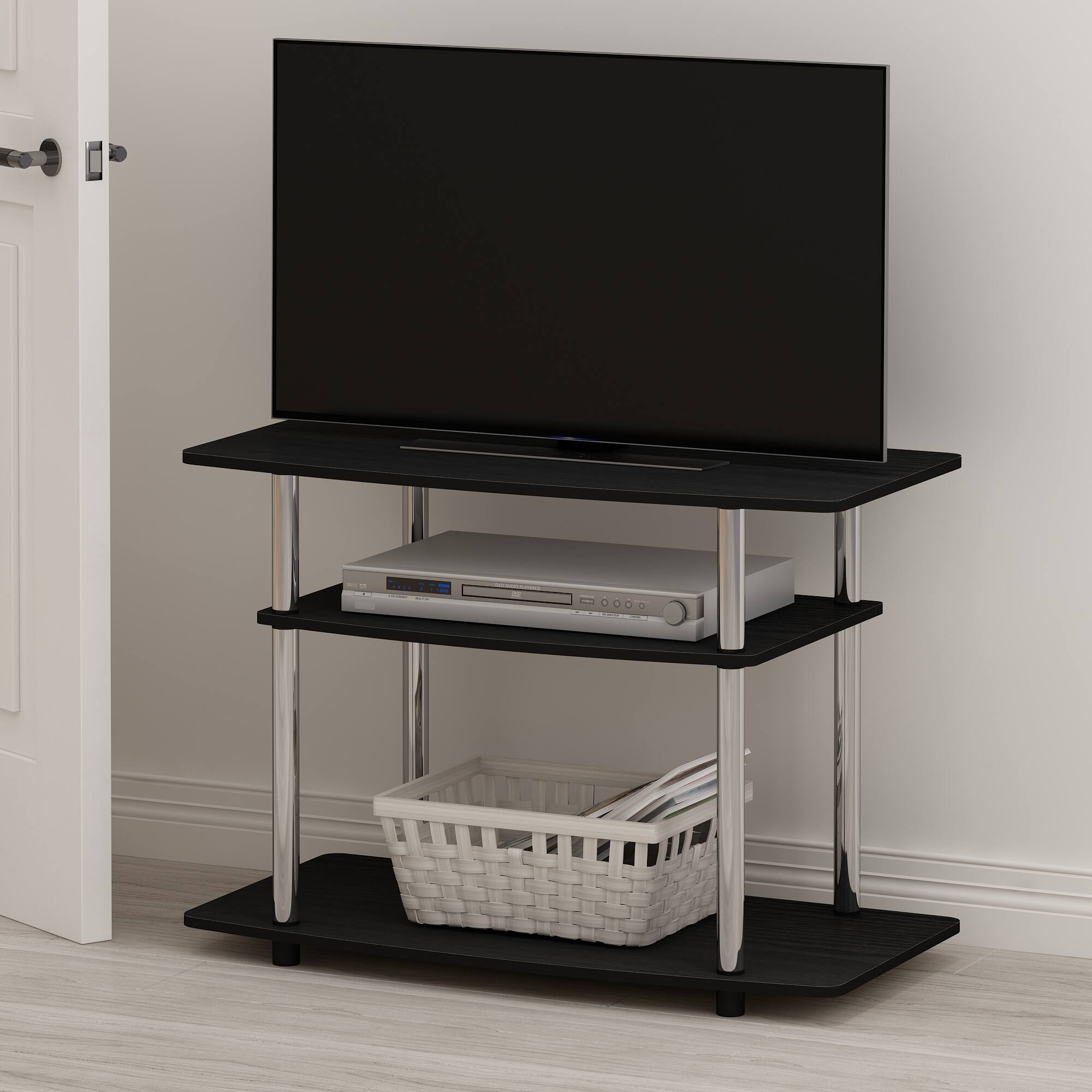 Alt View 5. Furinno - Turn-N-Tube No Tools 3-Tier TV Stands - Americano/Stainless Steel.