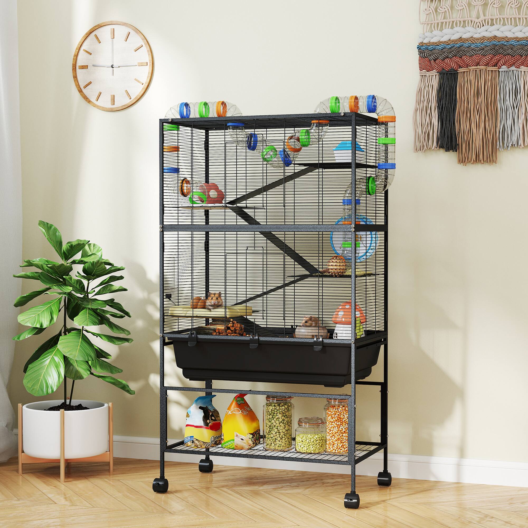 Alt View 1. Pawhut - Tier Hamster Cage, Rolling Rat Cage with Deep Tray, Storage Shelf, Big Exercise Wheel, Hut.