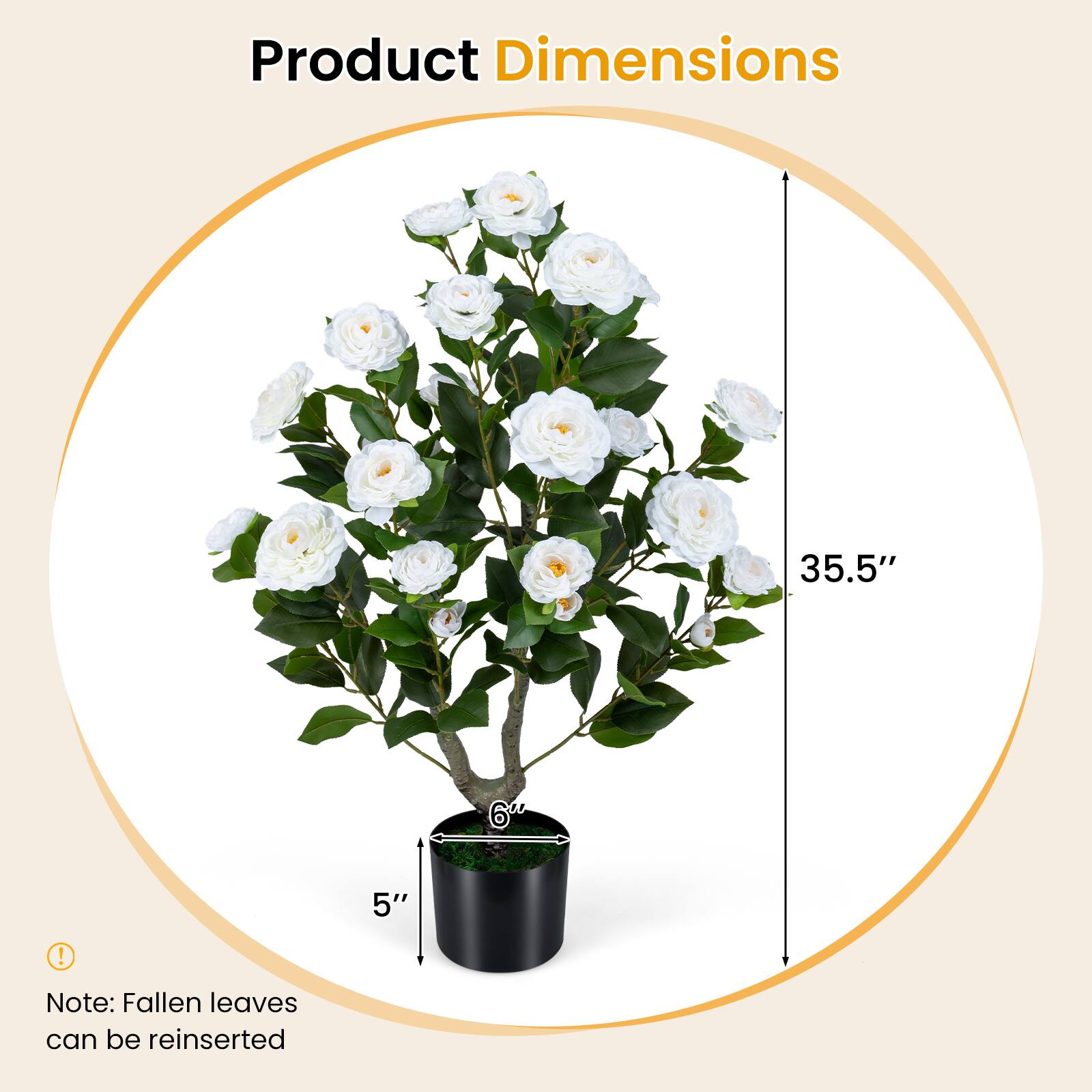 Product Dimensions: 35.5" x 5"  
Note: Fallen leaves can be reinserted