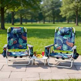 Kadyn - 2 Packs 5-Position Outdoor Folding Backpack Beach Table Chair Reclining Chair Set- Backpack Folding Beach-Black - Green