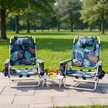 Front. Kadyn - 2 Packs 5-Position Outdoor Folding Backpack Beach Table Chair Reclining Chair Set-Green, Backpack Folding Beach-Black - Green.