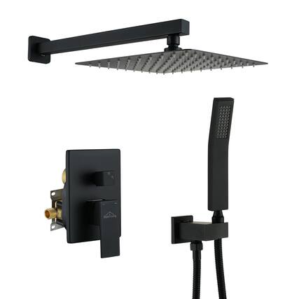 Front. Boyel Living - 1-Spray Patterns with 2.5 GPM 10 in. Square Wall Mount Dual Shower Heads with Pressure Balance Valve in Matte Black - Matte Black.