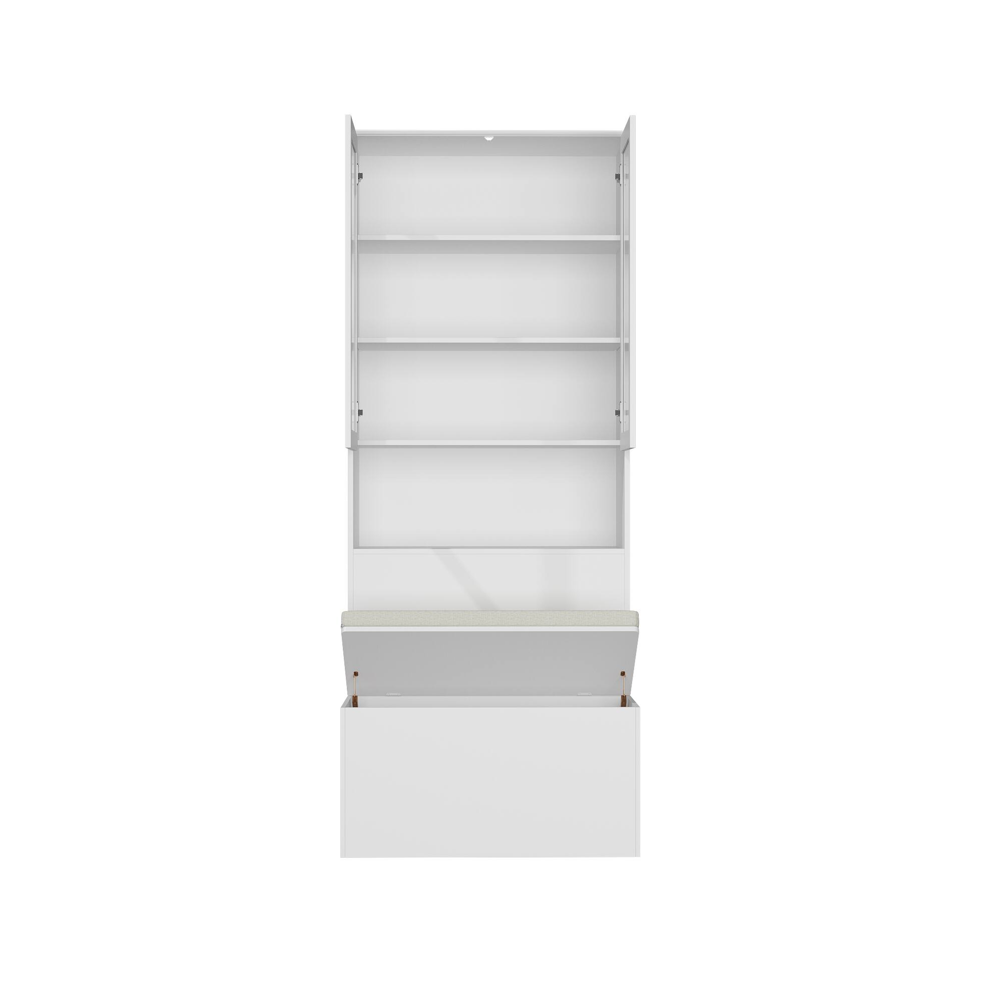 Alt View 9. Famapy - French Cream Entryway Storage Bench with Fluted Glass Cabinet and Cushioned Seat - White.