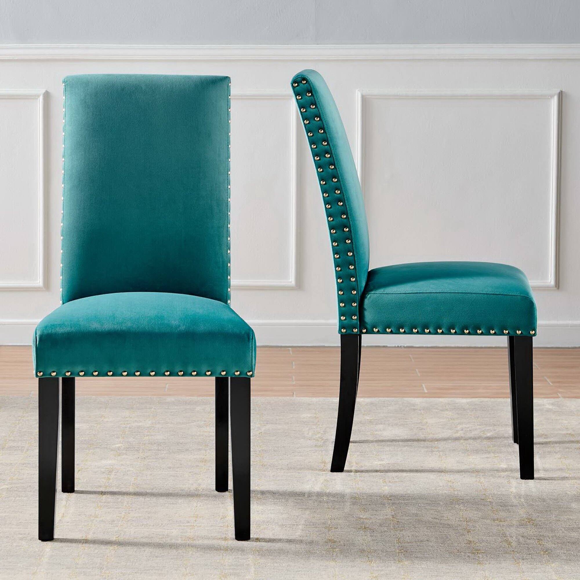 Alt View 4. Modway - Parcel Performance Velvet Dining Side Chairs Set of 2 by Modway - Teal.