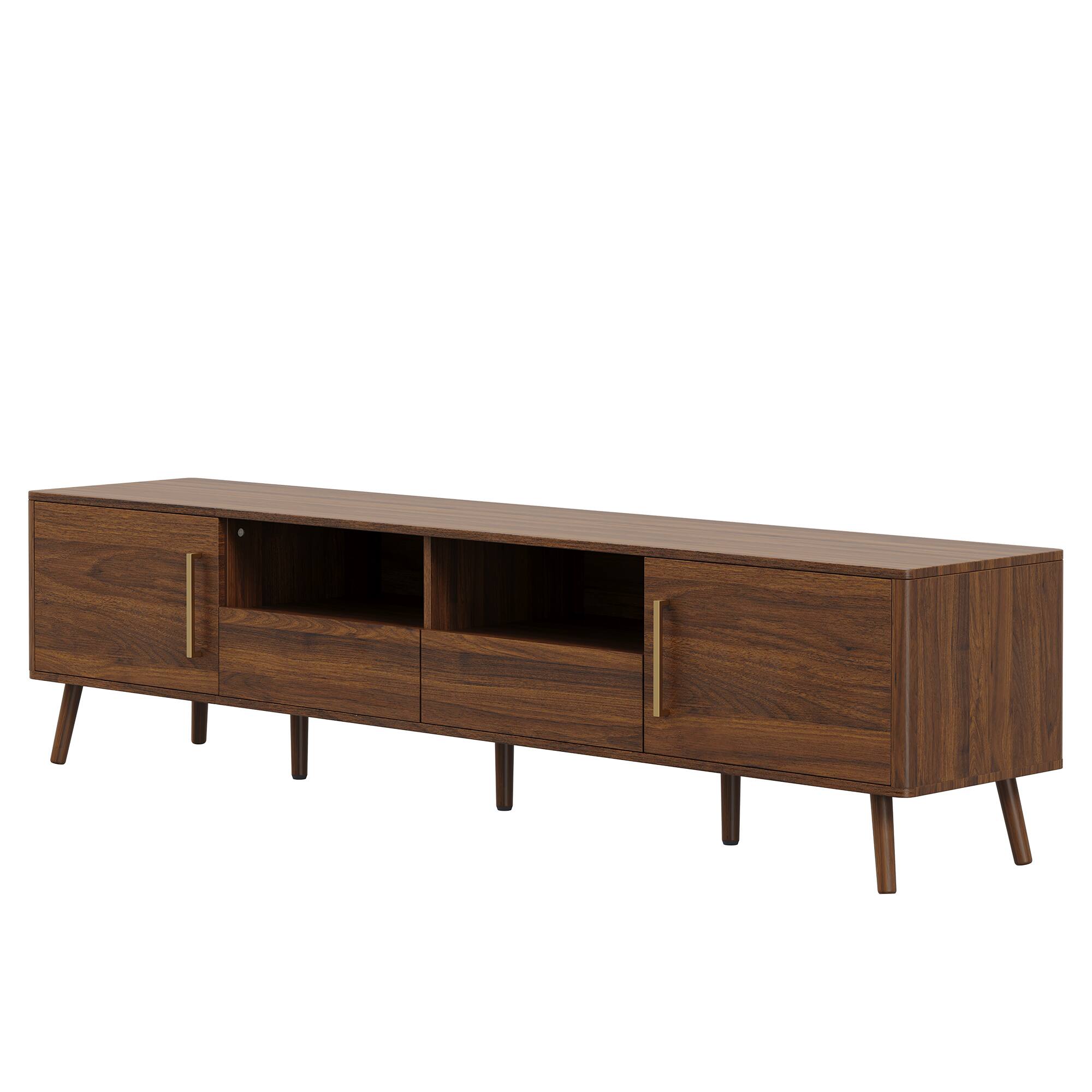 Alt View 5. MERAVOM - Mid-Century Modern TV Stand for TVs Up to 85", Entertainment Center with Storage Cabinets, 2 Drawers & Open Shelves - Walnut.