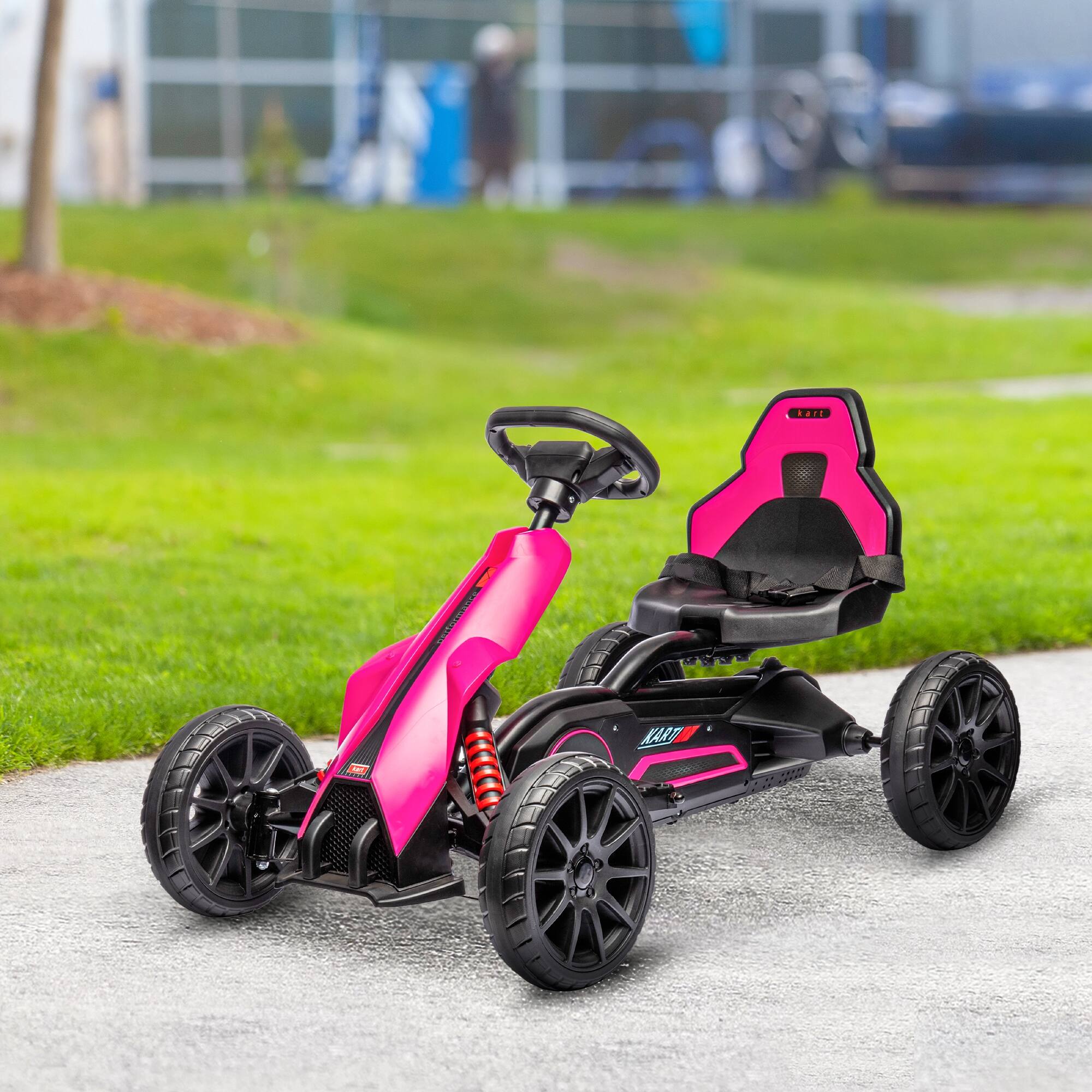 Alt View 7. Ecooso - 12V Electric Go Kart for Kids with Forward & Reverse Drive, Adjustable Speed, EVA Wheels, and Safety Belt for Ages 3-8 - Pink.